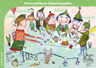 "Freedag is Plattdag", Lernkarte 2017, Illustration: Wiebke Hasselmann