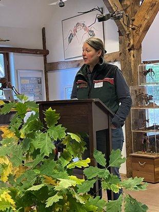 Auch Elke Urbansky, Leiterin des Waldpädagogikzentrums Ostheide, heißt die Teilnehmenden Willkommen.  