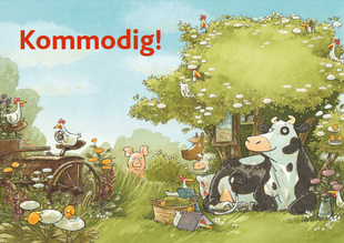 "Kommodig!", Postkarte "Freedag is Plattdag" 2026, Gestaltung: graphia-design.de nach "Ein Platz nur für Lieselotte", Bilderbuch von Alexander Steffensmeier, Fischer Sauerländer, 2019.